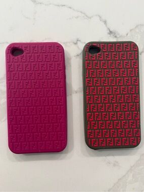 Fendi Pink and Black Silicone Phone Case Duo with FF Logo Pattern